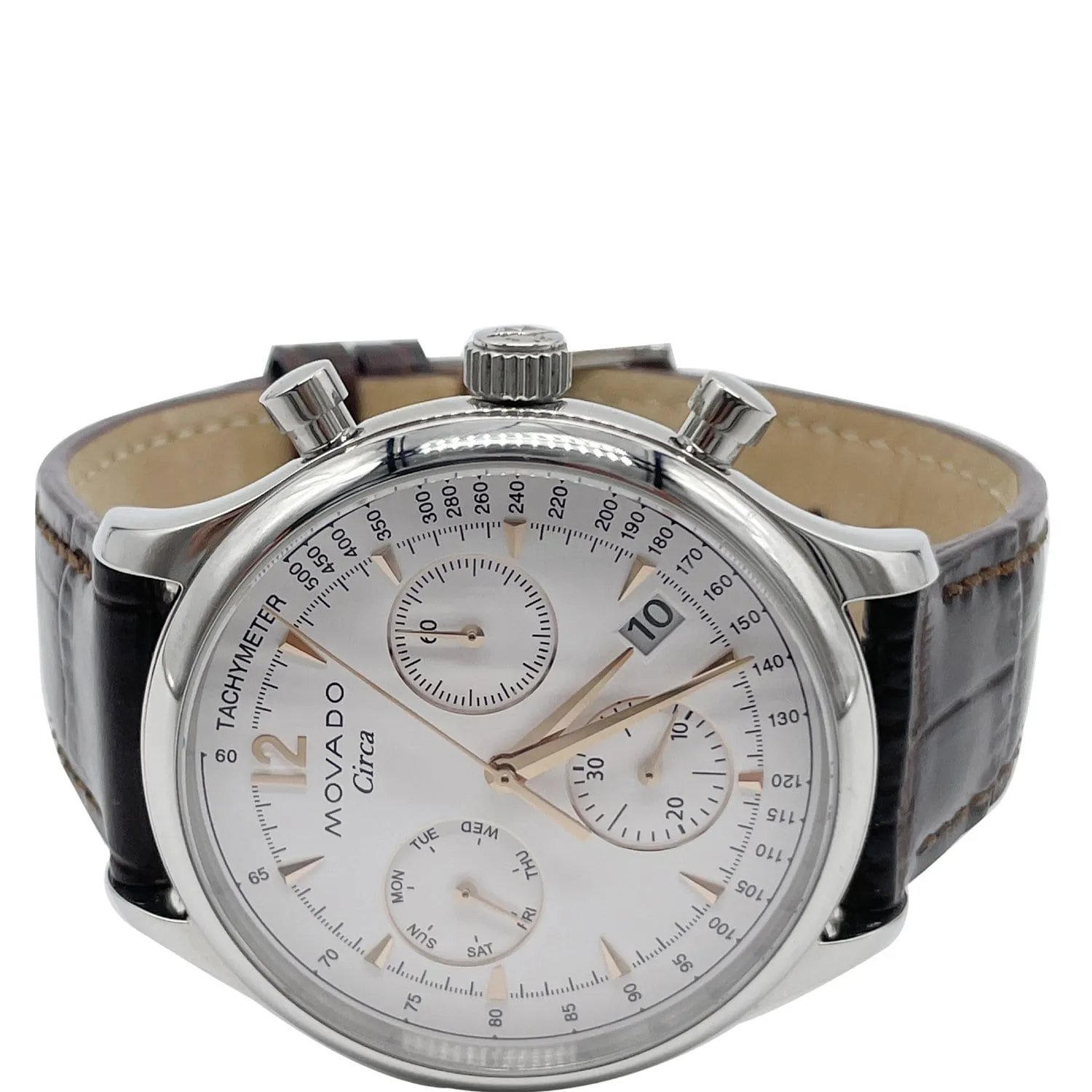 MOVADO Heritage Series Circa Chronograph Swiss Leather Watch White Dial 43MM