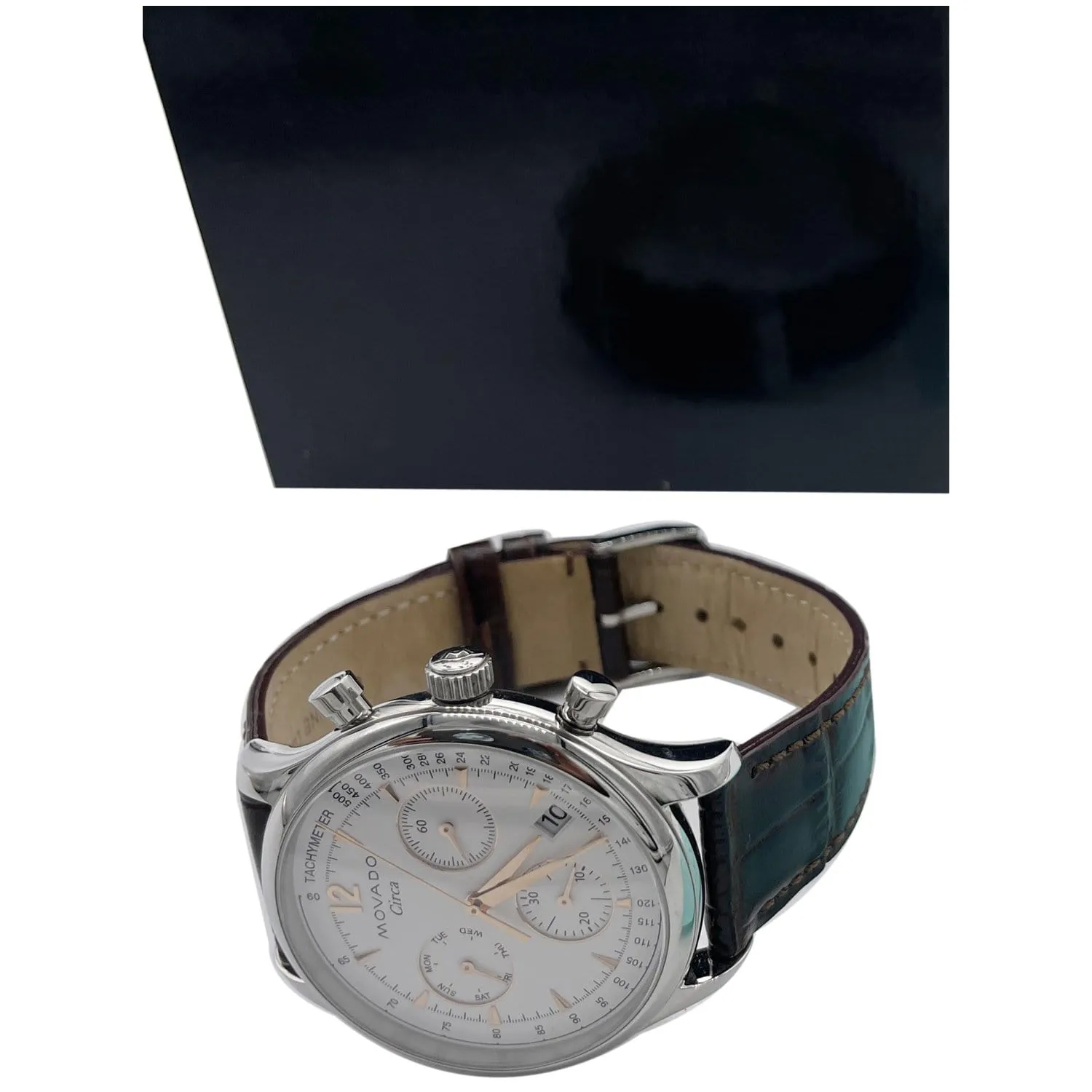 MOVADO Heritage Series Circa Chronograph Swiss Leather Watch White Dial 43MM