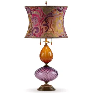 Natasha Table Lamp 170 I 141 by Kinzig Design, Purple and Copper Blown Glass, Magenta and Purple Shade