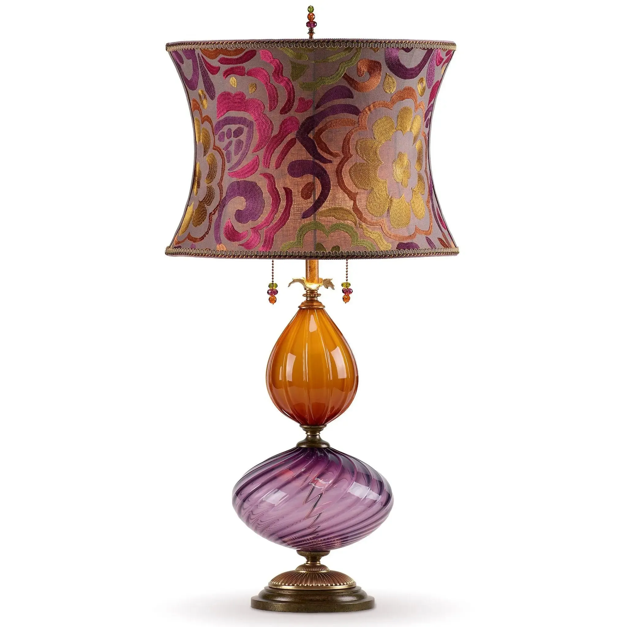 Natasha Table Lamp 170 I 141 by Kinzig Design, Purple and Copper Blown Glass, Magenta and Purple Shade