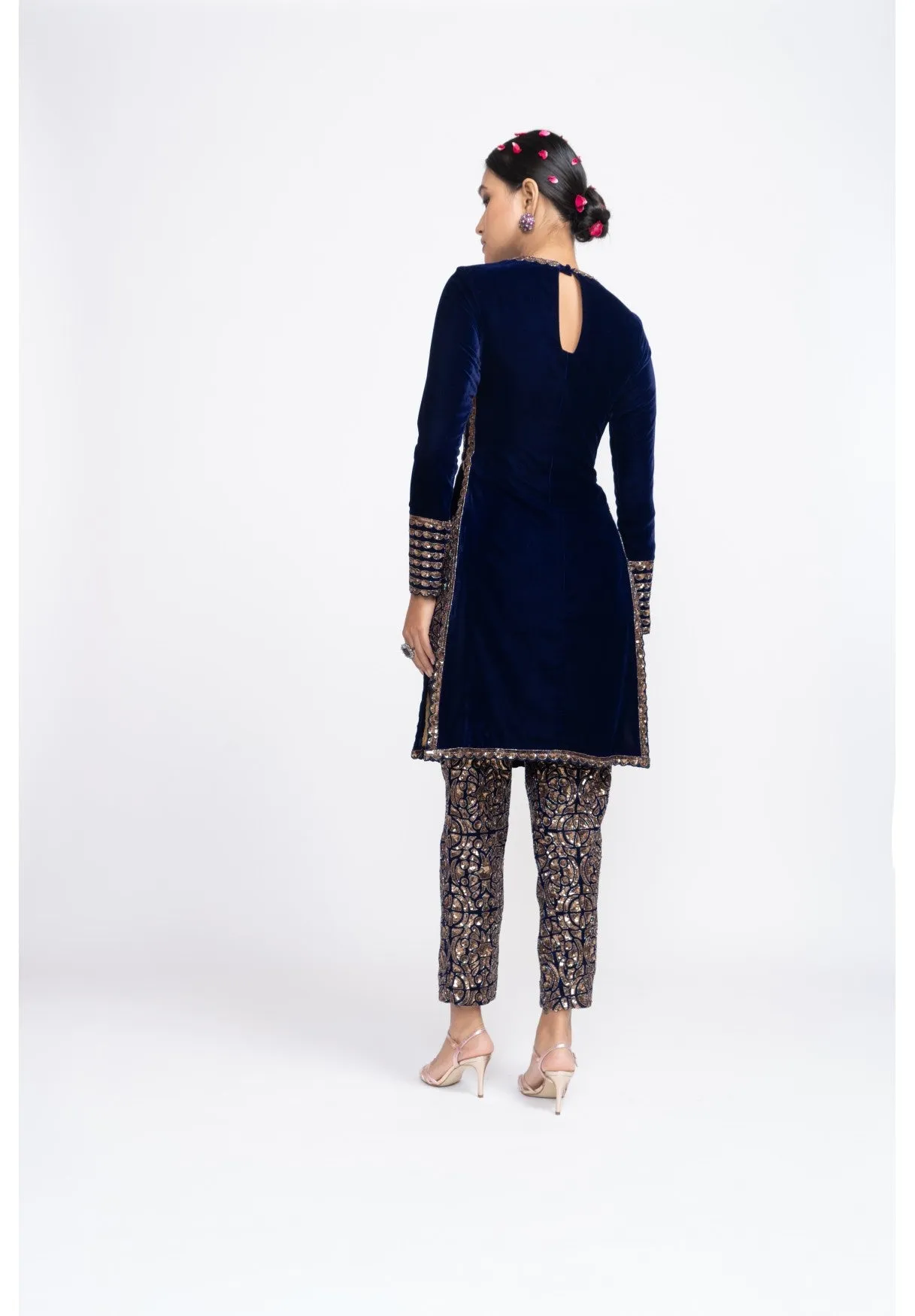 Navy Blue Velvet Kurta Set
