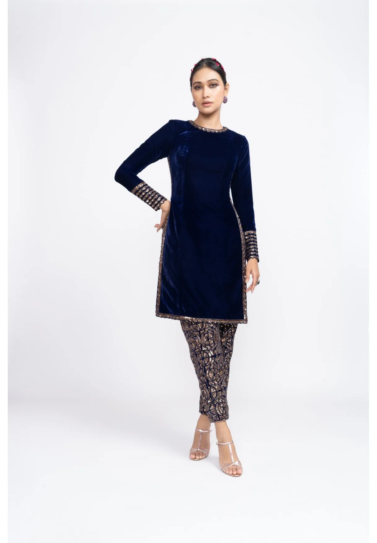 Navy Blue Velvet Kurta Set