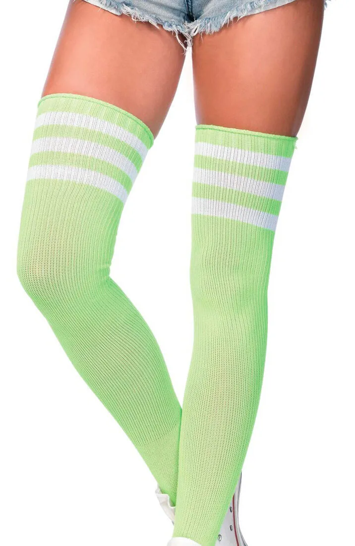 Neon green Athlete stockings with white stripes