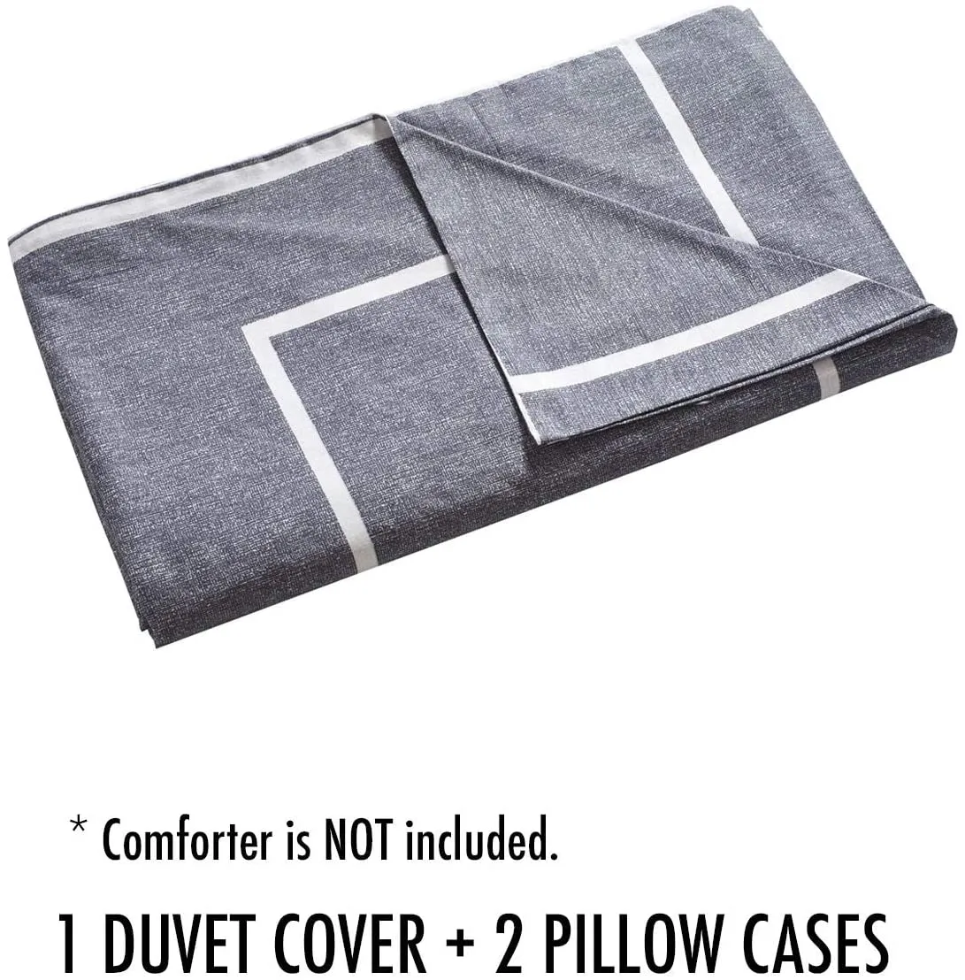New in Package! Wake In Cloud - Grey Duvet Cover Set, 100% Cotton Bedding, White Modern Pattern Printed on Grey, with Zipper Closure (3pcs, Queen Size)