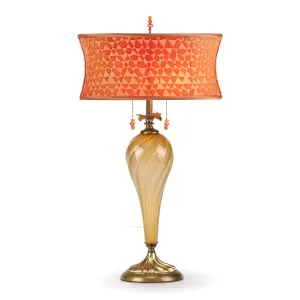 New Liliana Table Lamp 2S139 With Tall Gold Blown Glass Base and Kevin O'Brien Silk Velvet Orange and Gold Shade by Kinzig Design