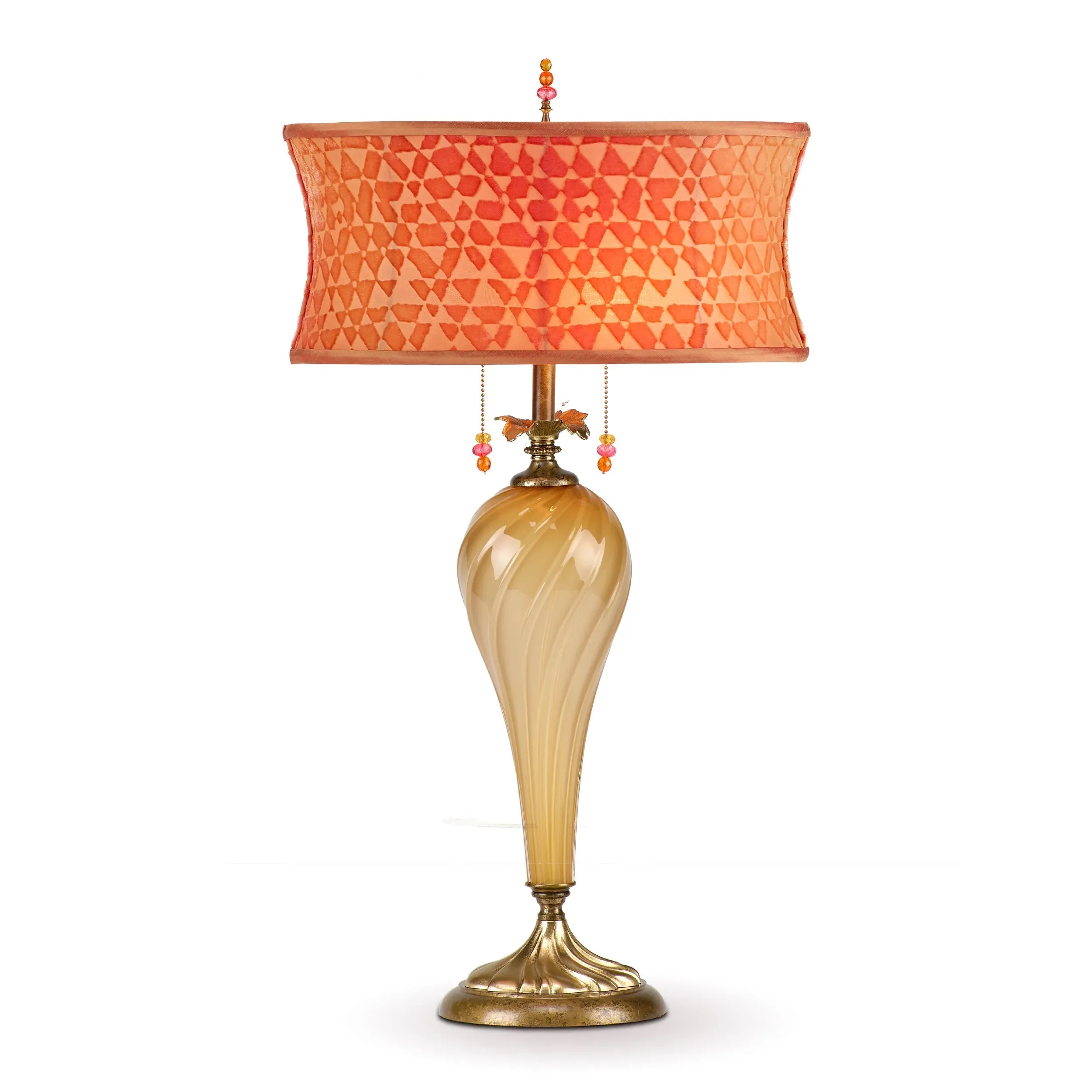 New Liliana Table Lamp 2S139 With Tall Gold Blown Glass Base and Kevin O'Brien Silk Velvet Orange and Gold Shade by Kinzig Design