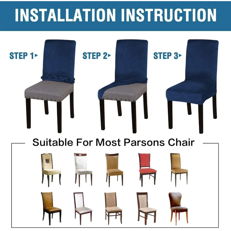 New Wayfair Enova Home SET OF 6 Soft Thick Solid Velvet Fabric Stretchy Universal Dining Chair Slipcovers (Dark Blue), Retails $27  Winner can buy up to 5 more at winning bid!