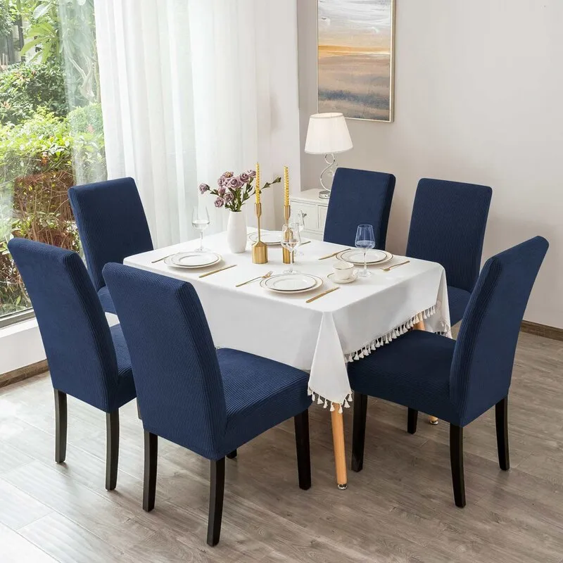 New Wayfair Enova Home SET OF 6 Soft Thick Solid Velvet Fabric Stretchy Universal Dining Chair Slipcovers (Dark Blue), Retails $27  Winner can buy up to 5 more at winning bid!