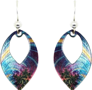Open Leaf Bue & Gold Plume, Earrings #2531