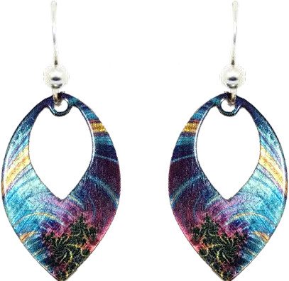 Open Leaf Bue & Gold Plume, Earrings #2531