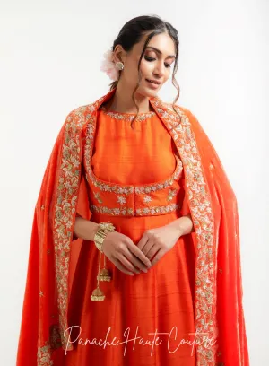 Orange Color Silk Velvet Shawl