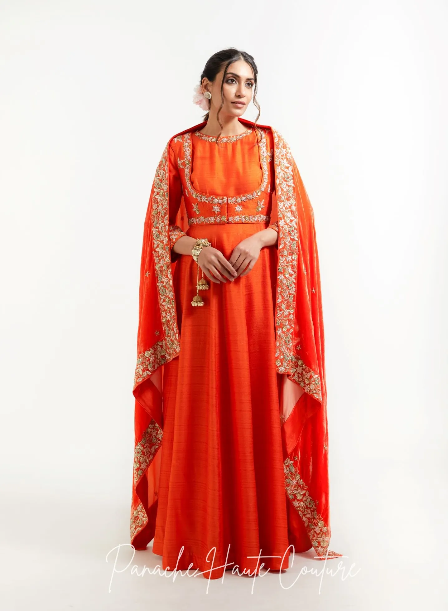 Orange Color Silk Velvet Shawl