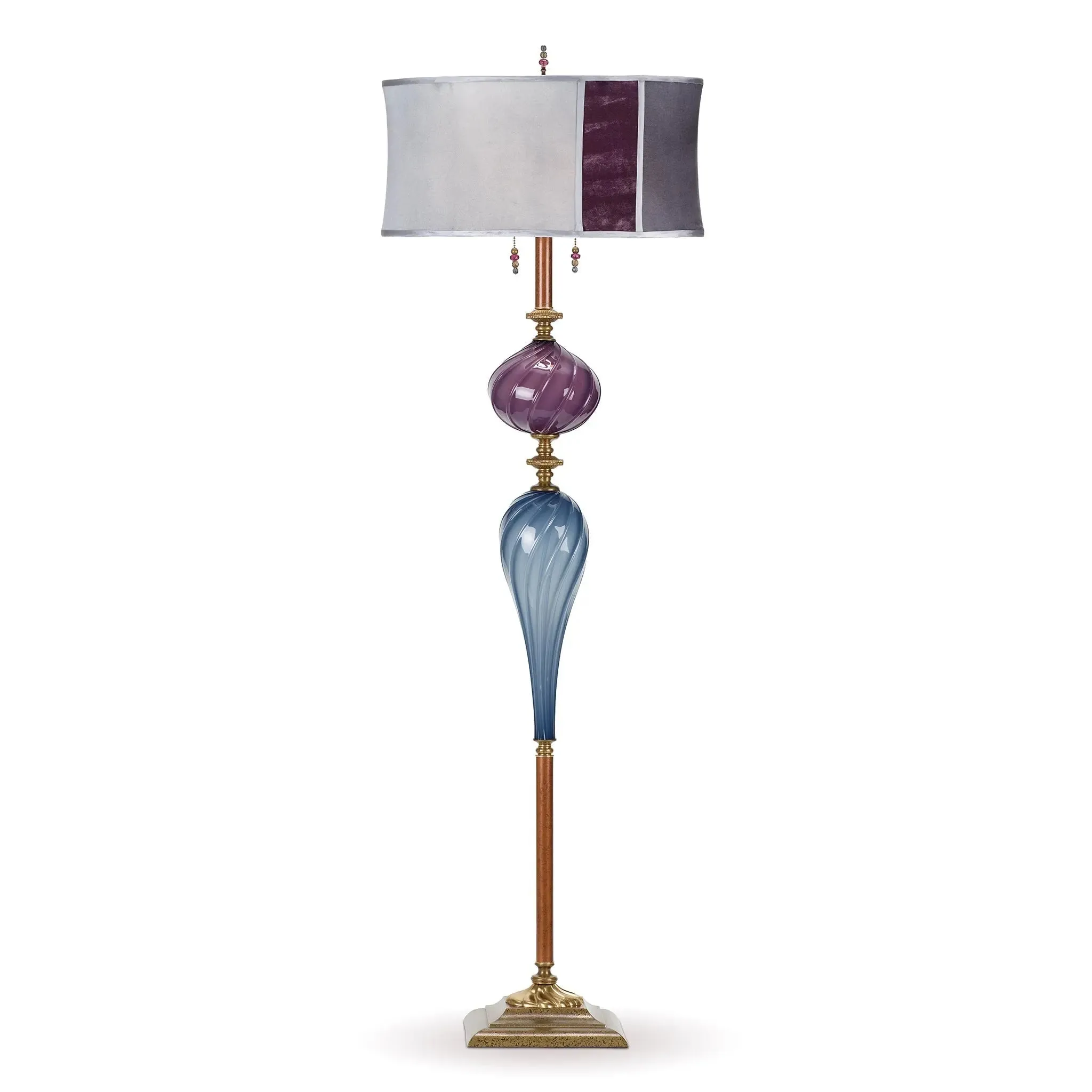 Peter Floor Lamp F228AK174 Colors Gray Blue and Aubergine Blown Glass Base Gray and Aubergine Silk Velvet Shade Artistic by Kinzig Design