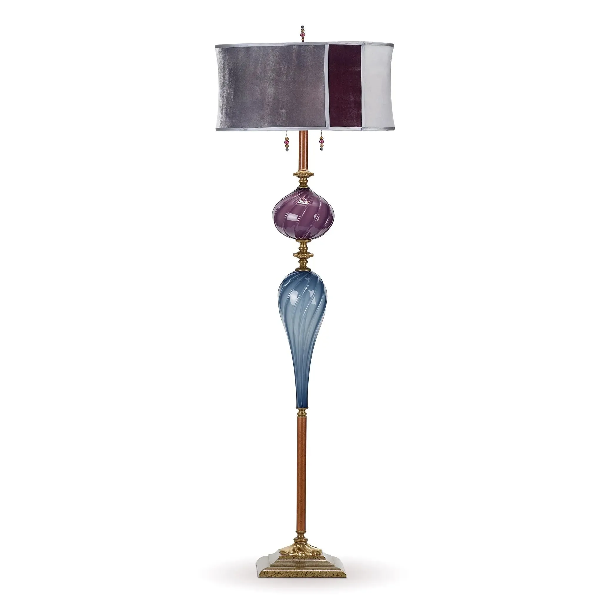 Peter Floor Lamp F228AK174 Colors Gray Blue and Aubergine Blown Glass Base Gray and Aubergine Silk Velvet Shade Artistic by Kinzig Design