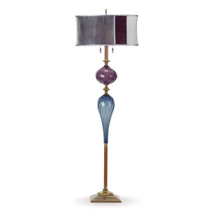 Peter Floor Lamp F228AK174 Colors Gray Blue and Aubergine Blown Glass Base Gray and Aubergine Silk Velvet Shade Artistic by Kinzig Design