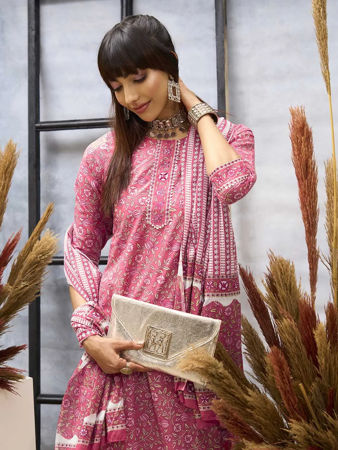 Pink Kurta Set for Women Cotton Comfort Kurta Set with Dupatta - Zola