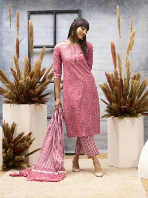 Pink Kurta Set for Women Cotton Comfort Kurta Set with Dupatta - Zola