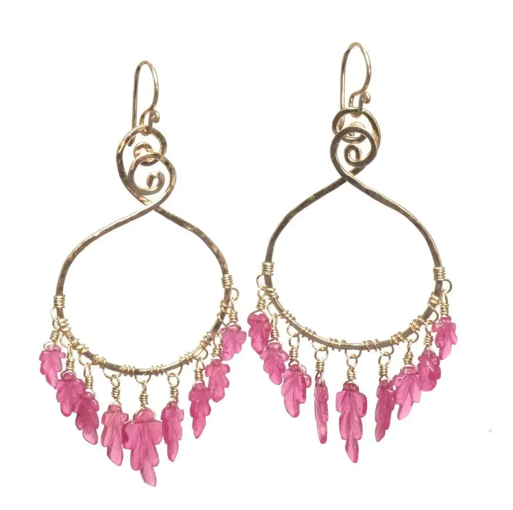 Pink Sapphire Leaf Earrings SRN221 by Calico Juno Designs, Bonnie Riconda