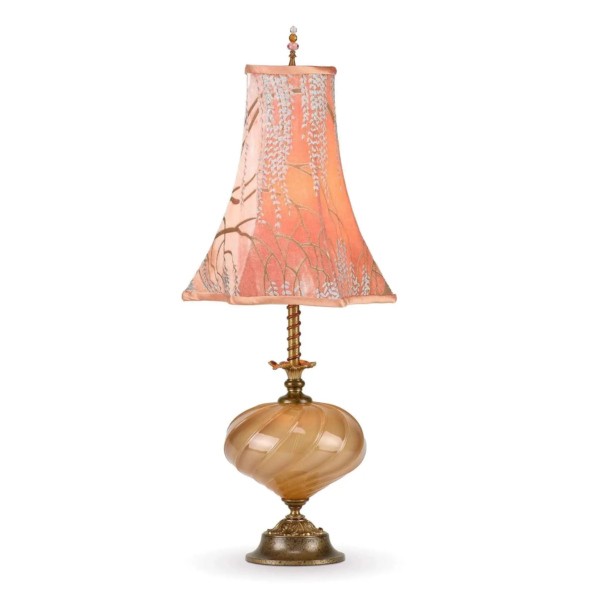 Piper Table Lamp 113 A 145 by Kinzig Design, Colors Caramel Blown Glass, Mango Colored Shade