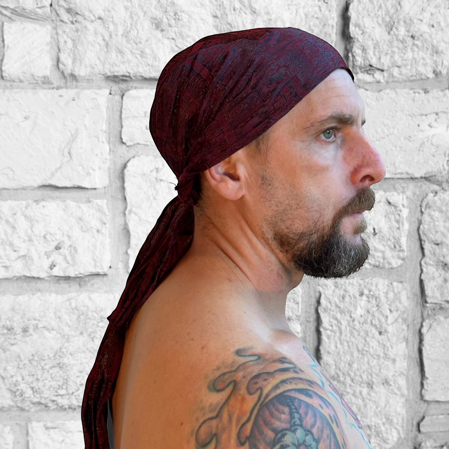 'Pirate Bandana' Medieval Hat, Silk - Red/Black