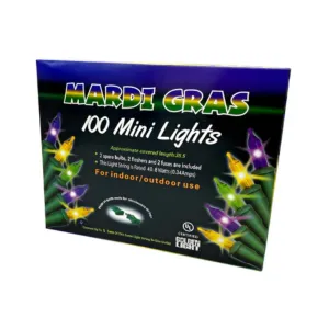 Purple, Green and Gold Mini Mardi Gras String of 100 Lights 22'