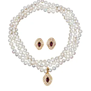 Purple Rhinestone Pendant and Earrings Set