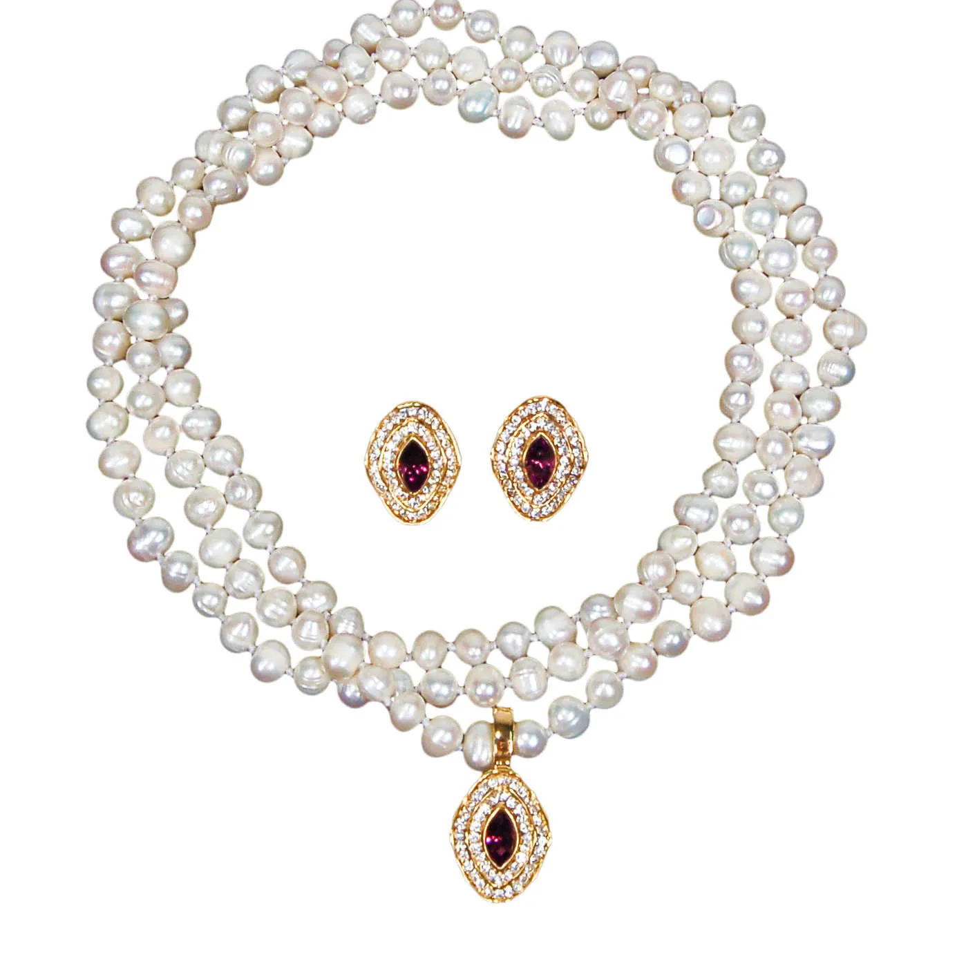Purple Rhinestone Pendant and Earrings Set