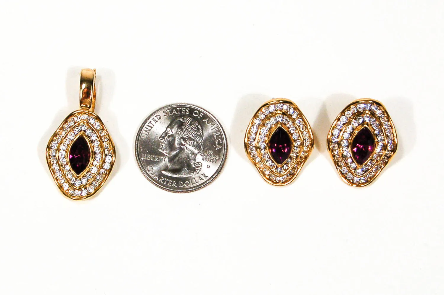 Purple Rhinestone Pendant and Earrings Set