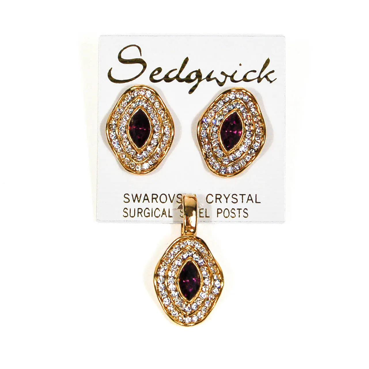 Purple Rhinestone Pendant and Earrings Set
