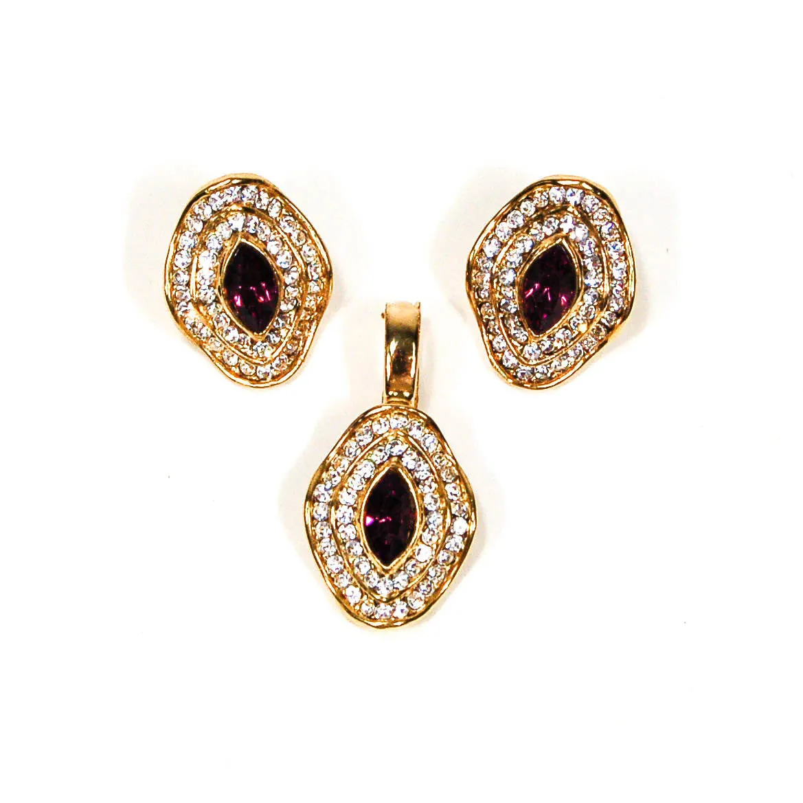 Purple Rhinestone Pendant and Earrings Set