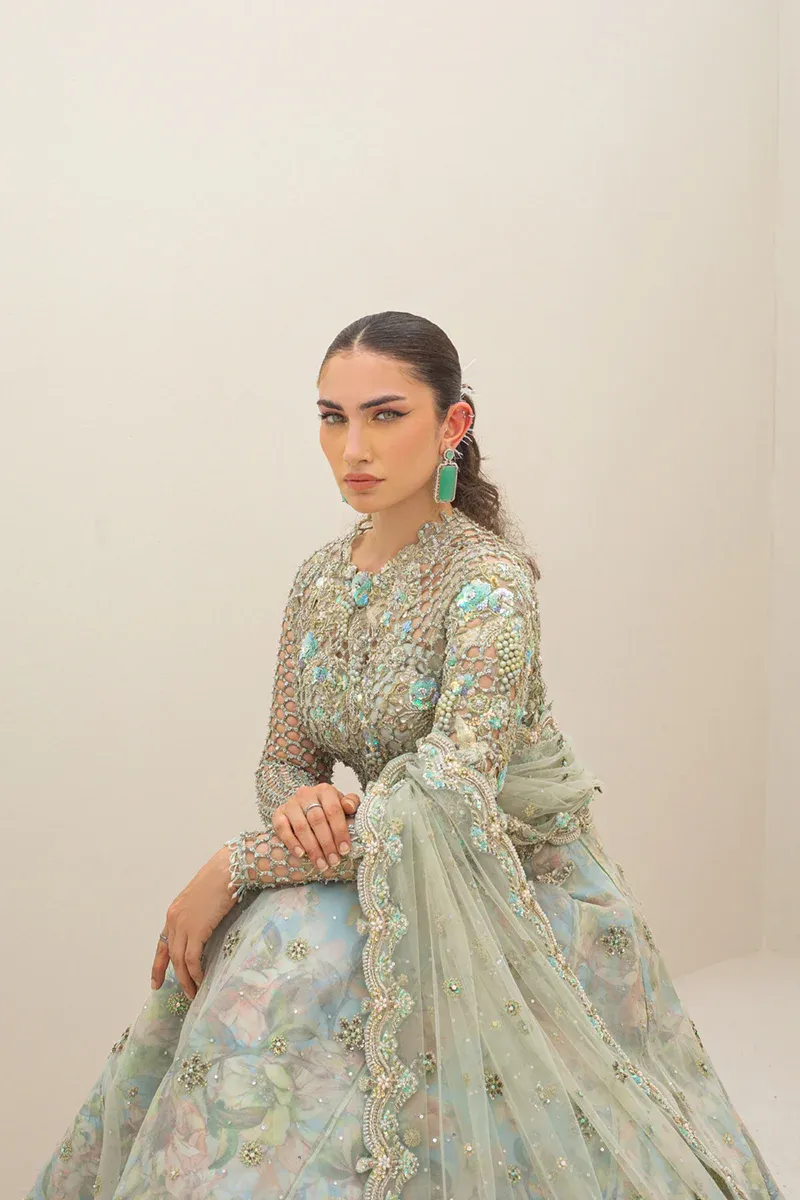 Qalamkar Wedding Festive Net Embroidered Unstitched Collection C-01 ZERLIN