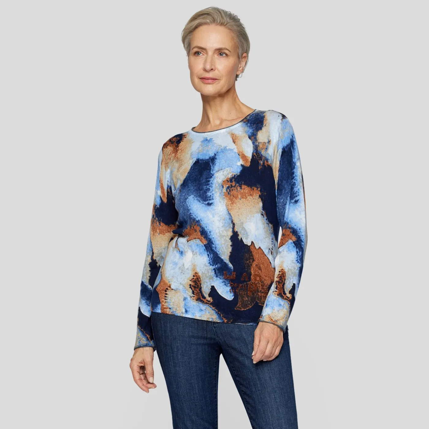 Rabe Abstract Print Sweater With "Beautiful" Rhinestone Detail