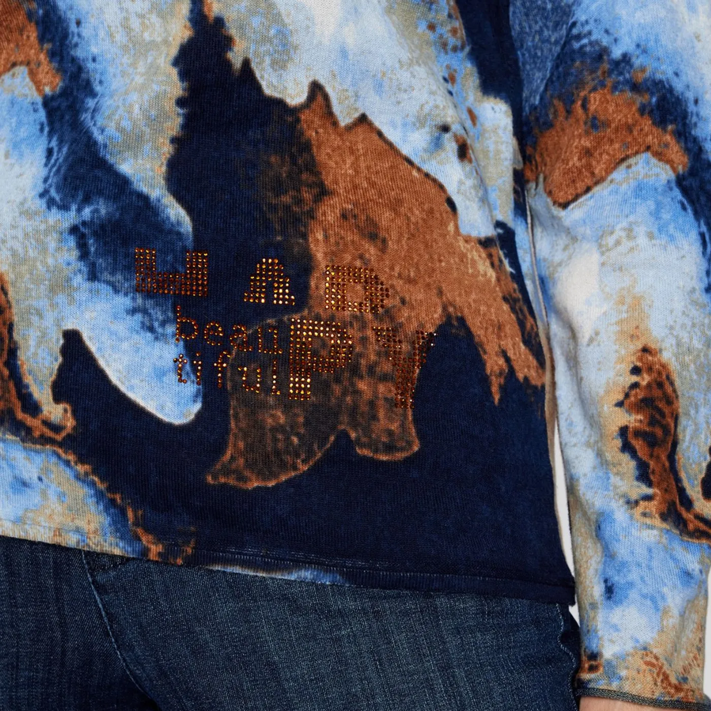 Rabe Abstract Print Sweater With "Beautiful" Rhinestone Detail