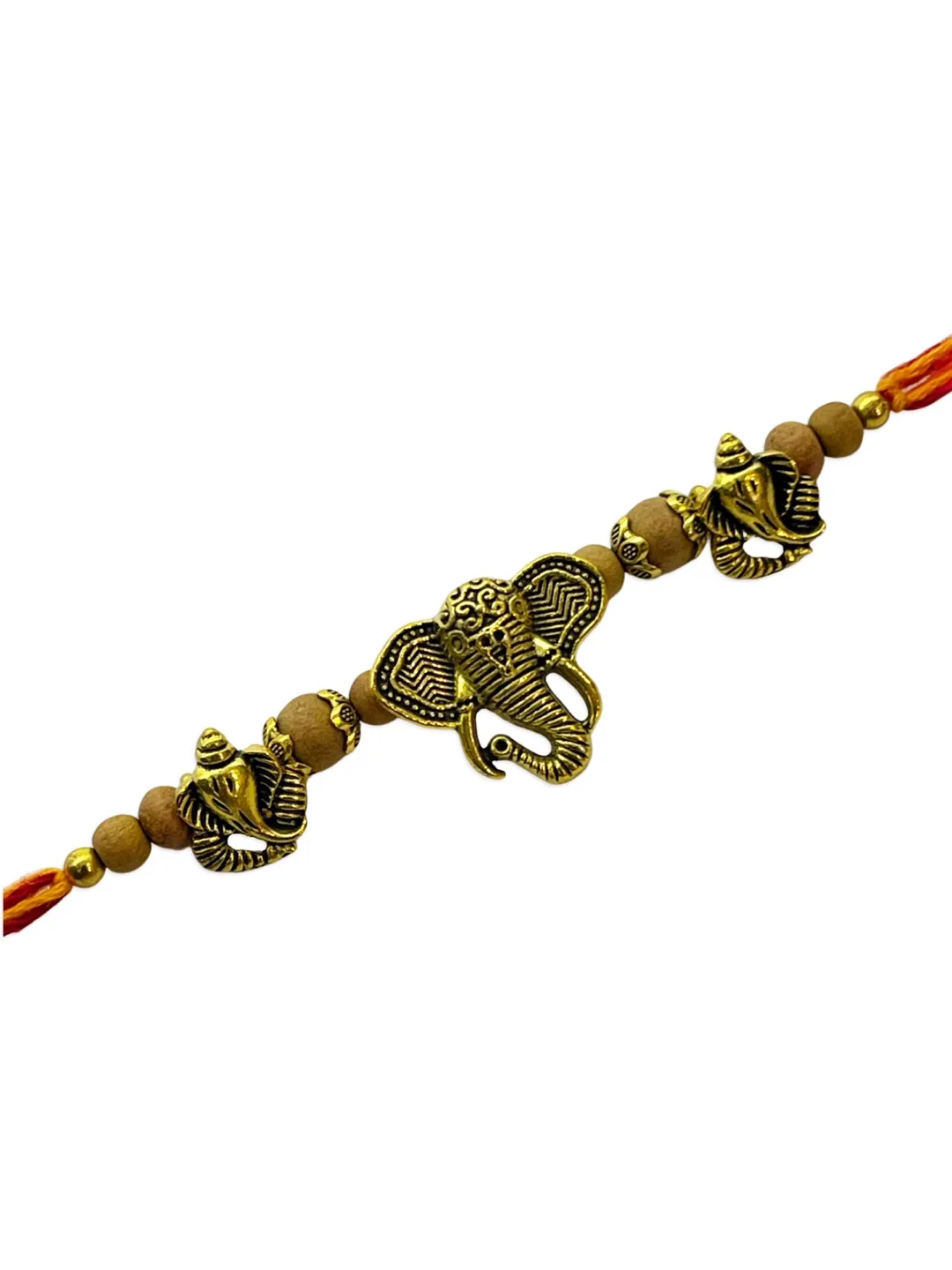 (Rakhi Set of 3) Beautiful Chandan Ki Rakhi Ganesha God Elephant Headed Mauli Thread Rakhee