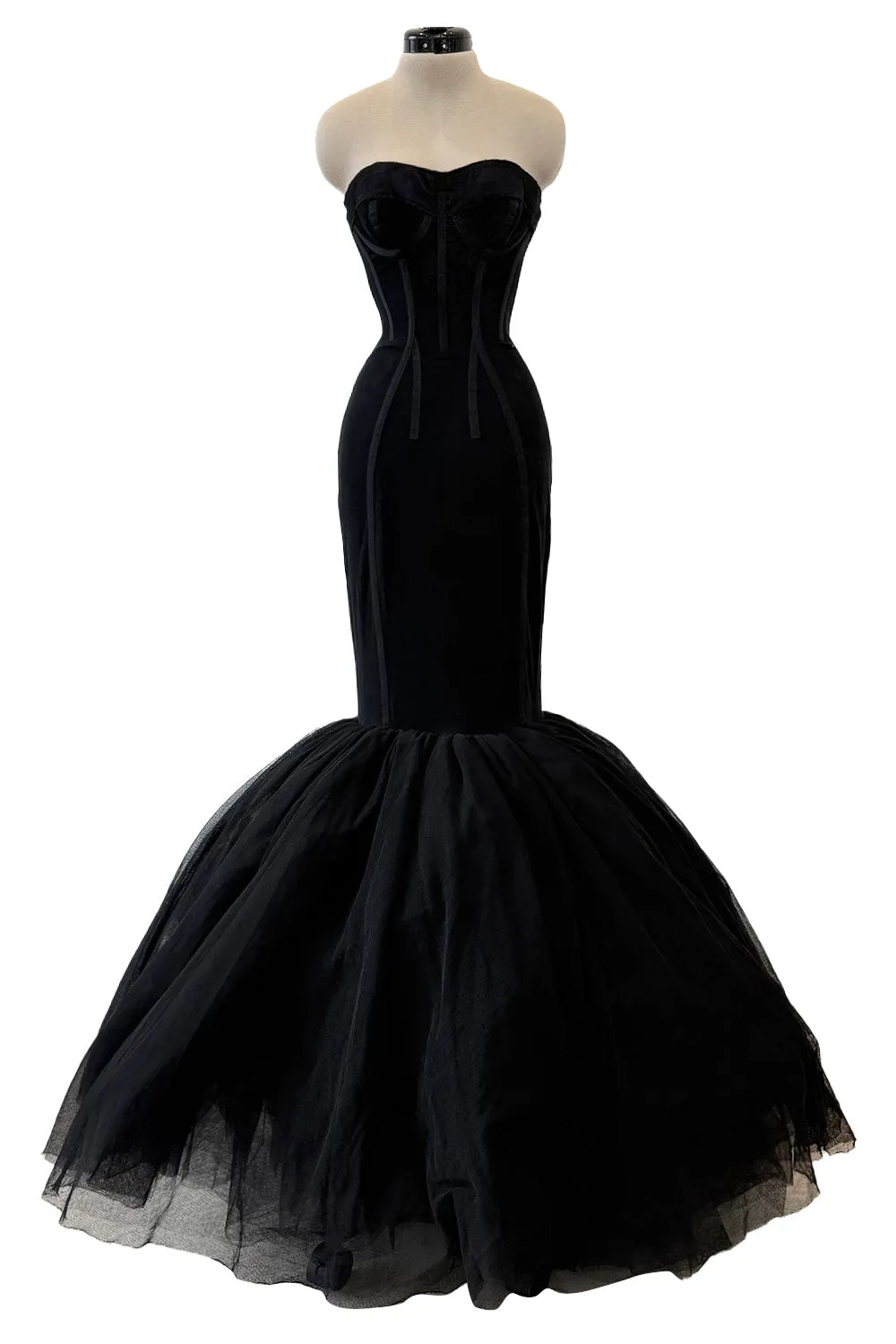 Rare 2008 Dolce & Gabbana Black Silk Net Corset Lace Up Dress w Massive Lower Skirts