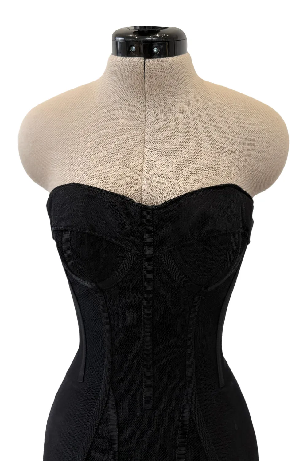 Rare 2008 Dolce & Gabbana Black Silk Net Corset Lace Up Dress w Massive Lower Skirts