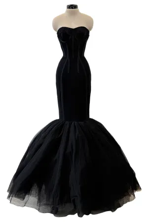Rare 2008 Dolce & Gabbana Black Silk Net Corset Lace Up Dress w Massive Lower Skirts