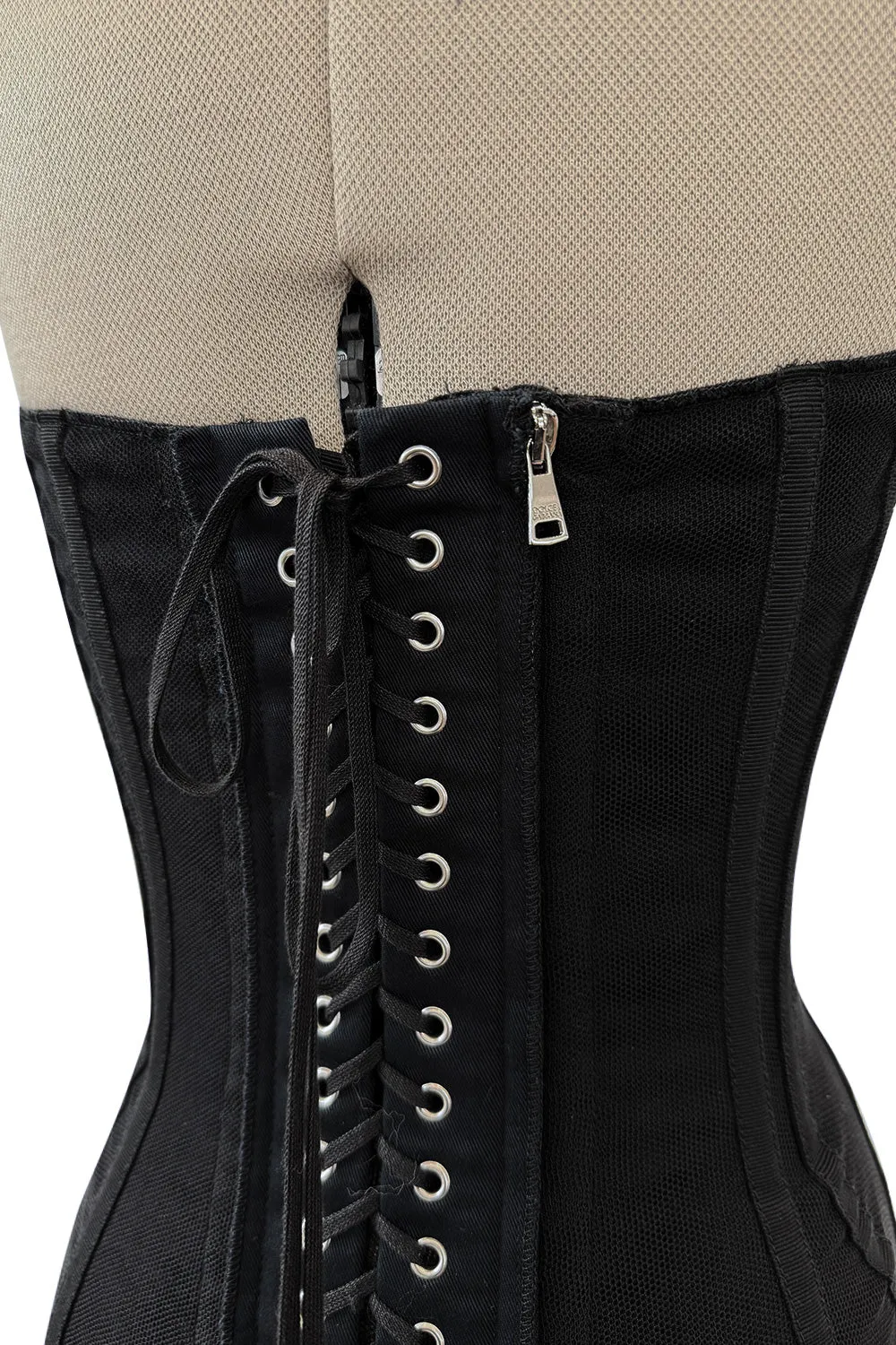Rare 2008 Dolce & Gabbana Black Silk Net Corset Lace Up Dress w Massive Lower Skirts