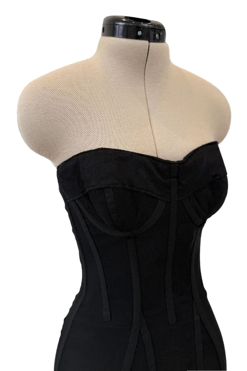 Rare 2008 Dolce & Gabbana Black Silk Net Corset Lace Up Dress w Massive Lower Skirts