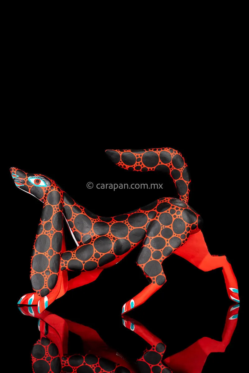 Red Dog Mexican Wooden Sculpture Alebrije