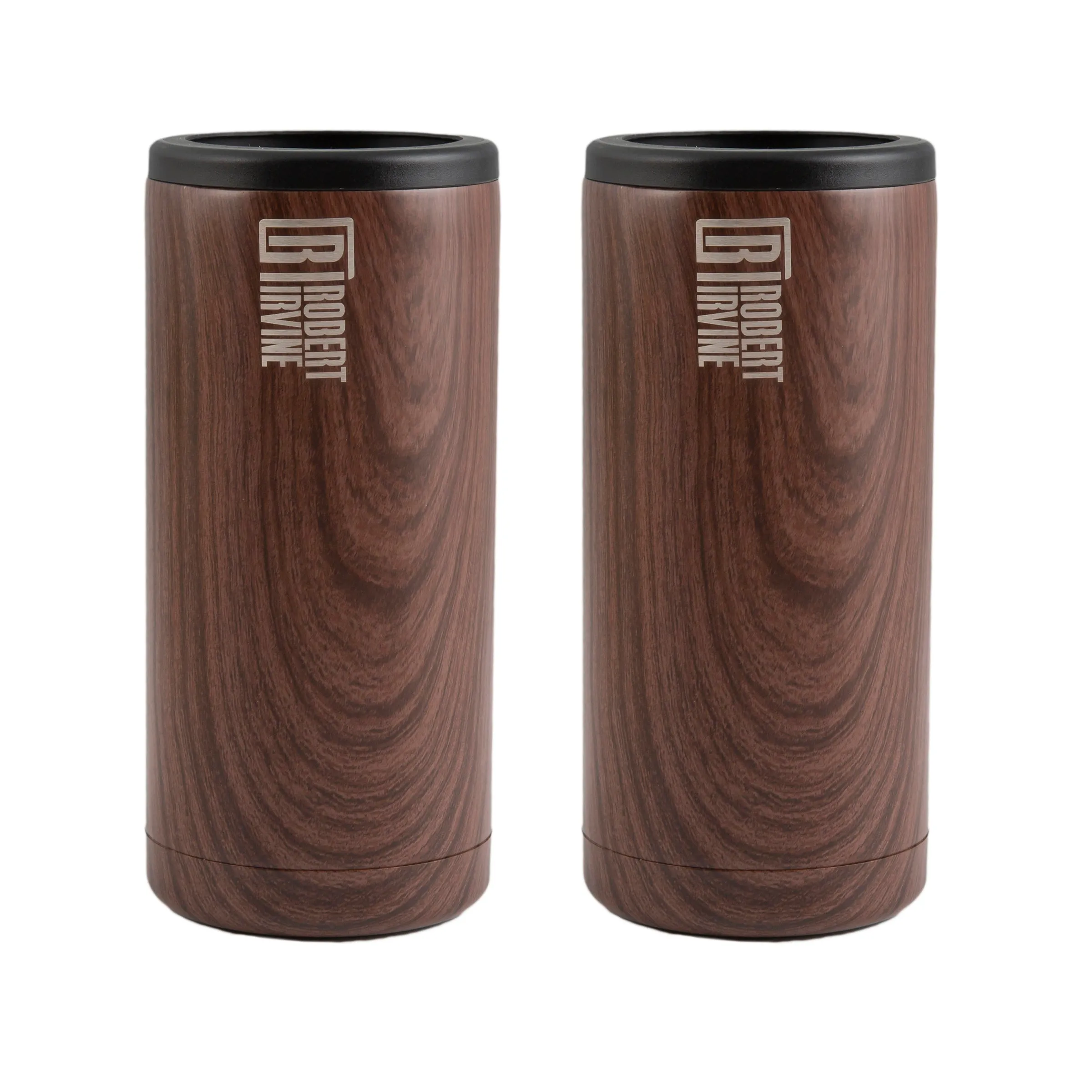 Robert Irvine 12 Oz Wood Slim Coolers, Set Of 2