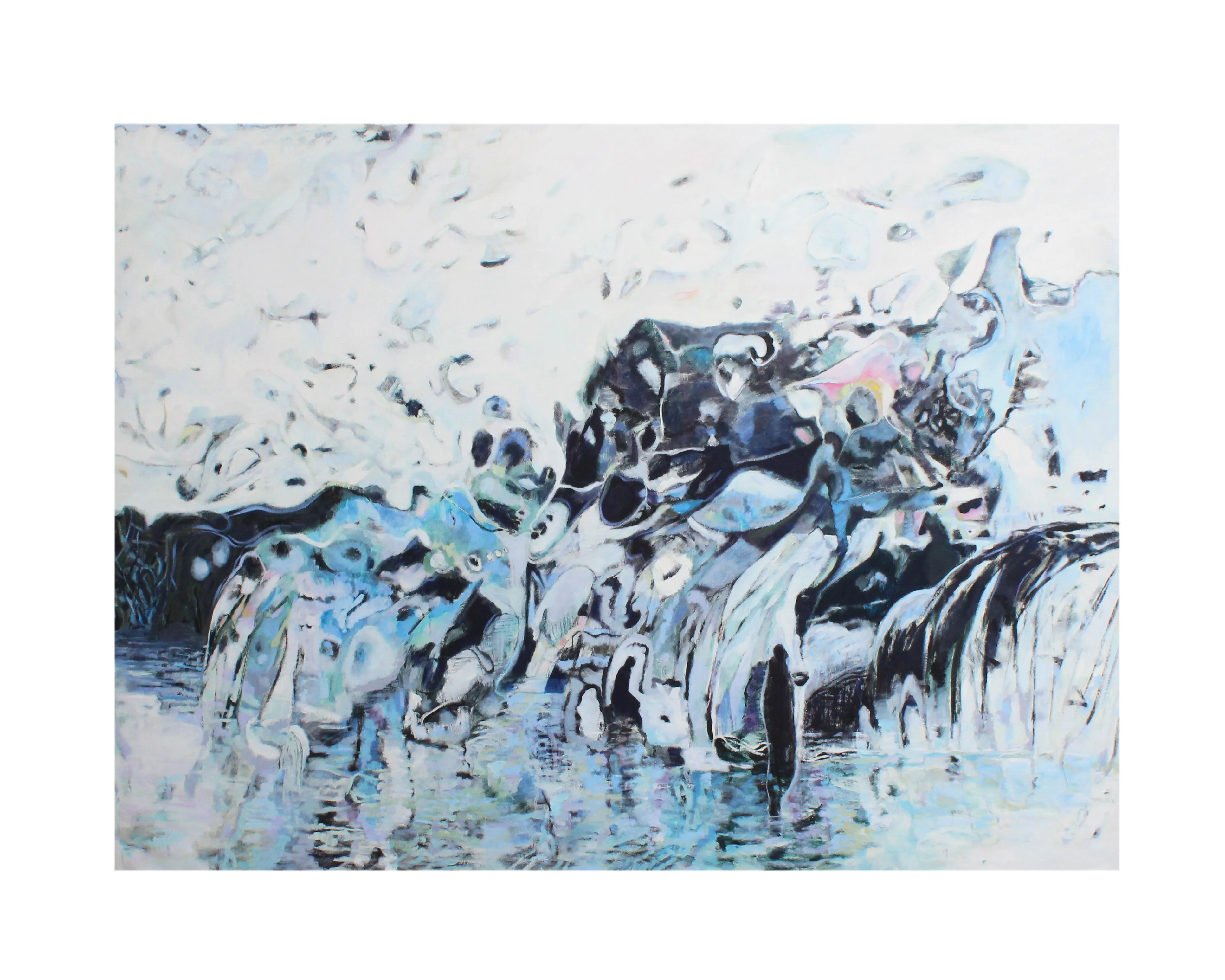 Ronald D. Newman Signed Oil on Canvas "A Massive Rocky Shore" Abstract Painting