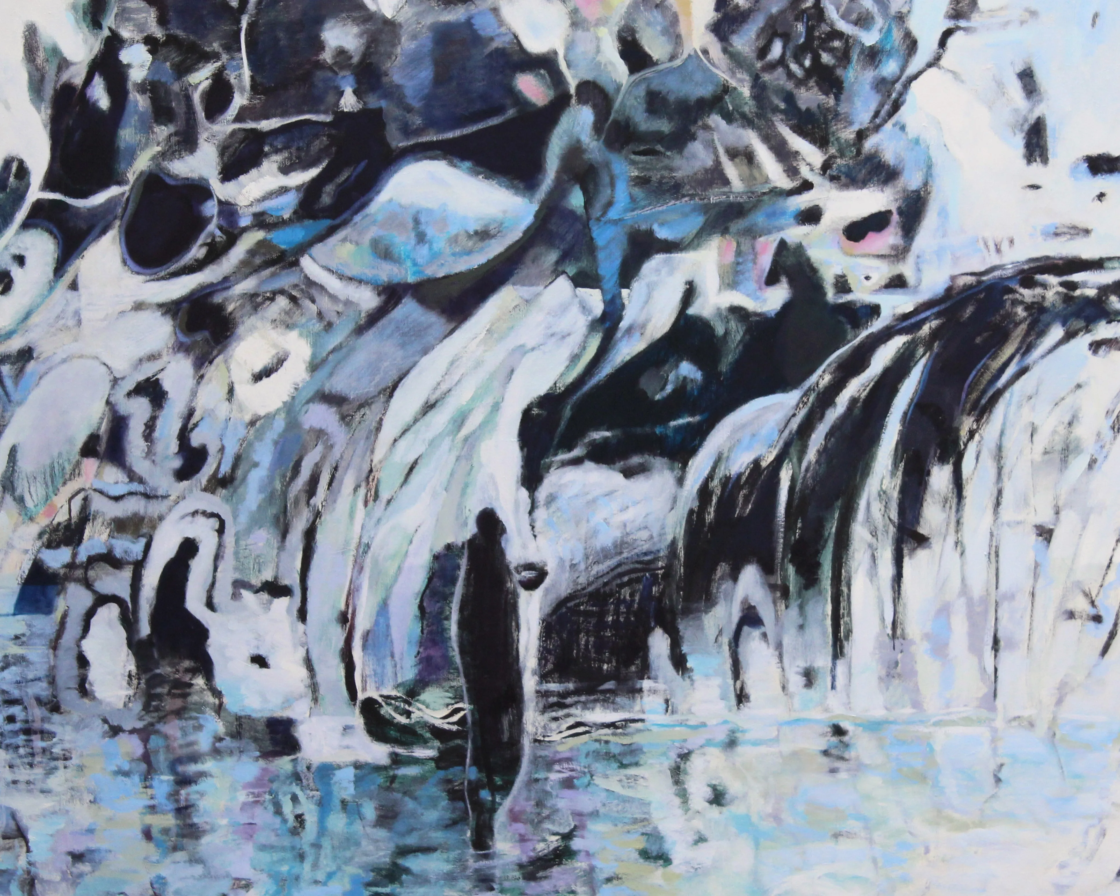Ronald D. Newman Signed Oil on Canvas "A Massive Rocky Shore" Abstract Painting