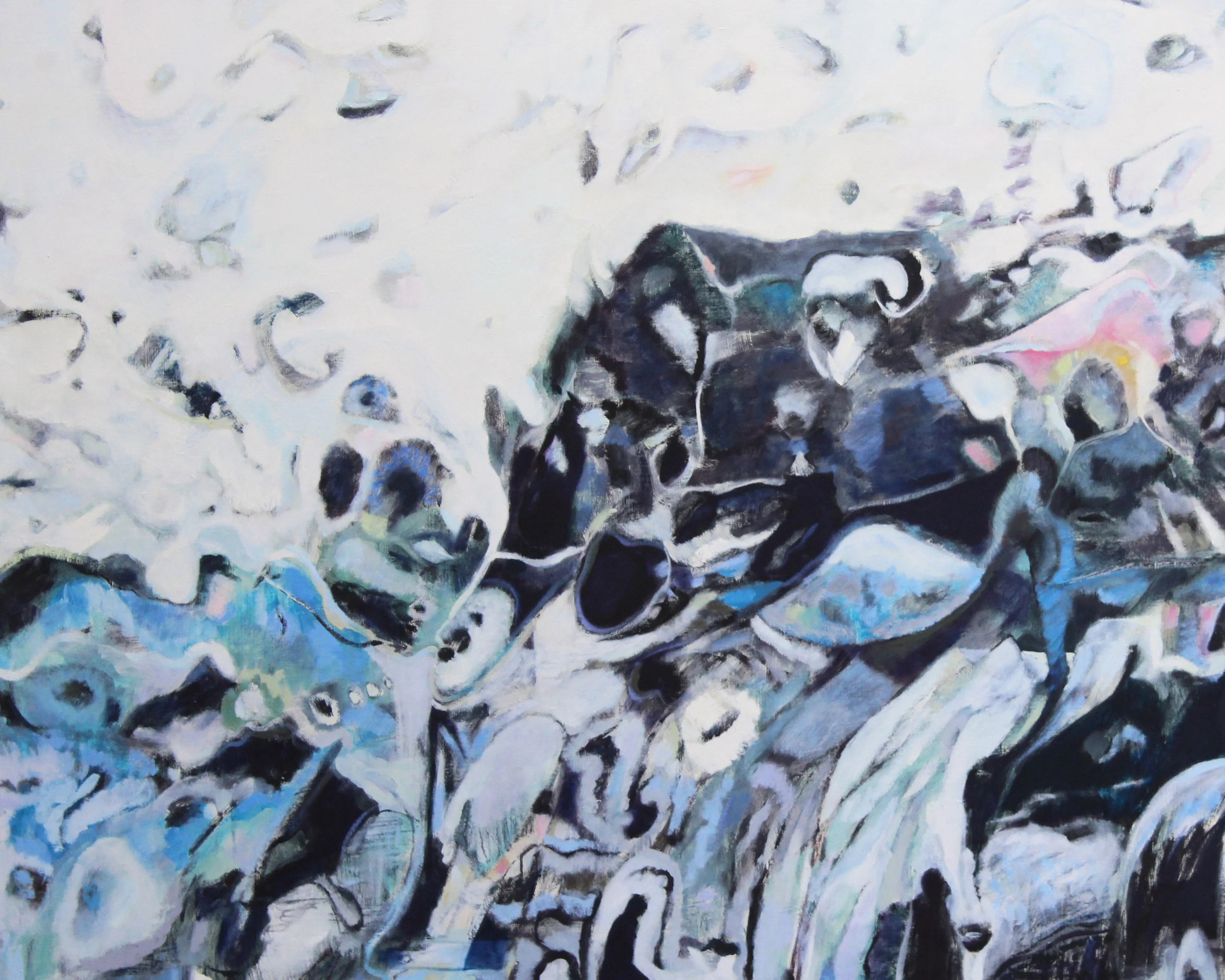 Ronald D. Newman Signed Oil on Canvas "A Massive Rocky Shore" Abstract Painting