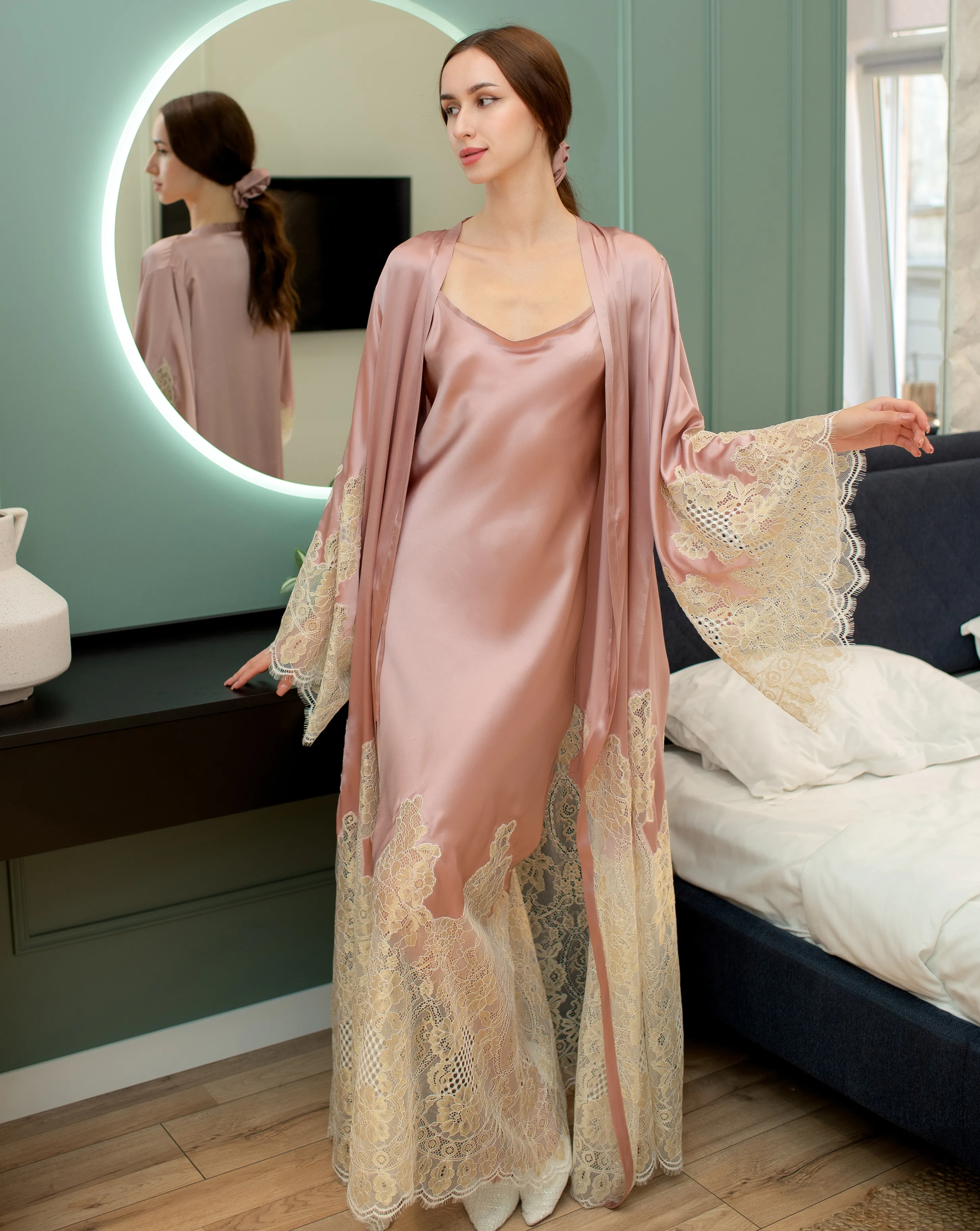 Rosaline Silk Robe and Nightgown Set