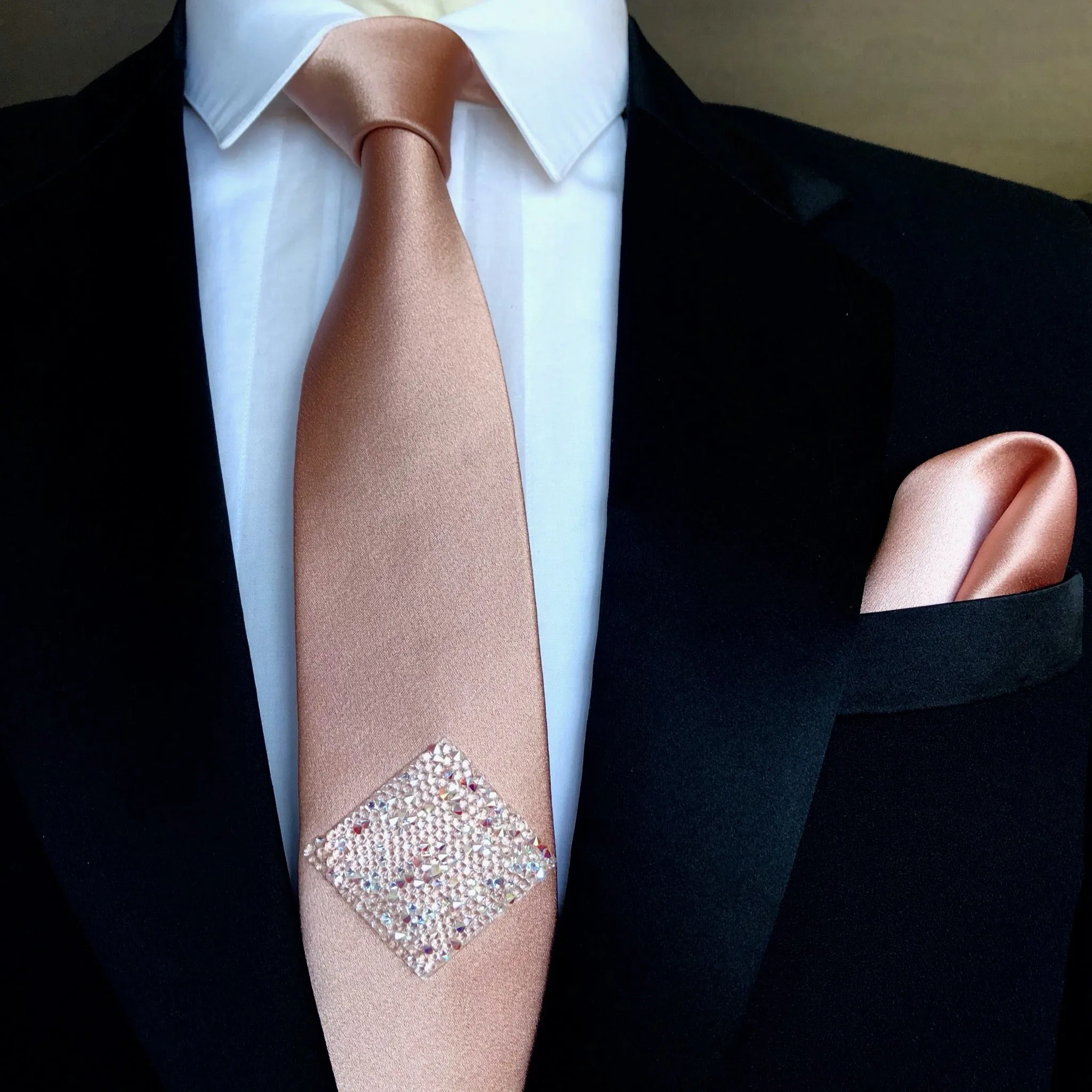 Rose Gold Skinny Tie With Swarovski Crystals