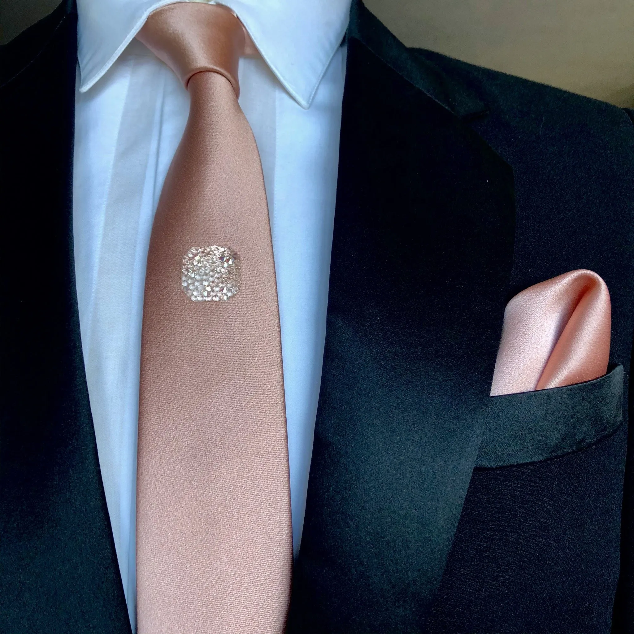 Rose Gold Skinny Tie With Swarovski Crystals