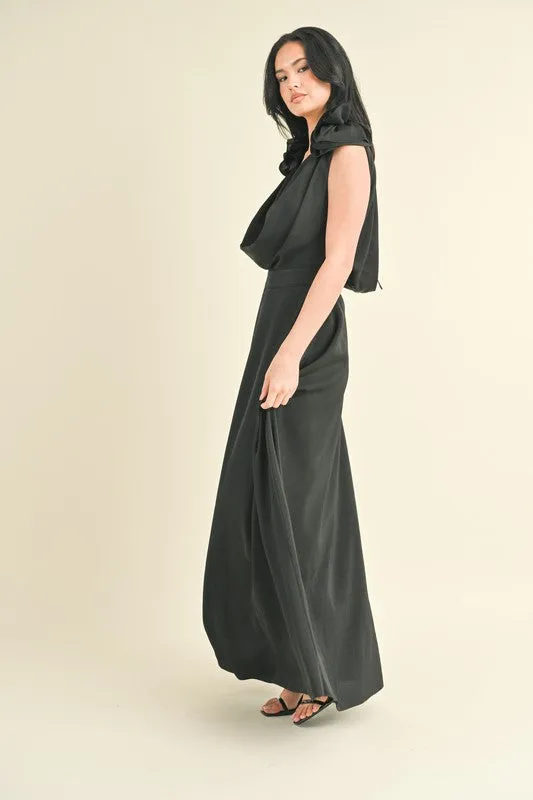 ROSETTE PLUNGING COWL NECK MAXI