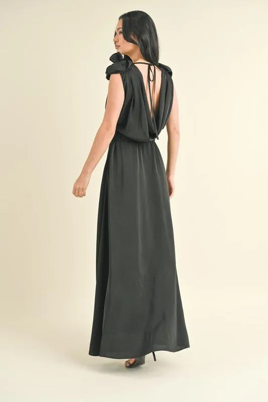 ROSETTE PLUNGING COWL NECK MAXI