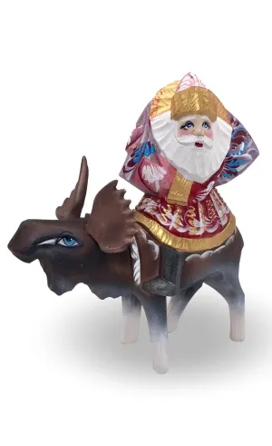 Russian Hand Carved Santa on Moose